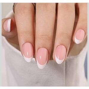White French Tip Press On Nails - Almond Shape reusable 32 piece set